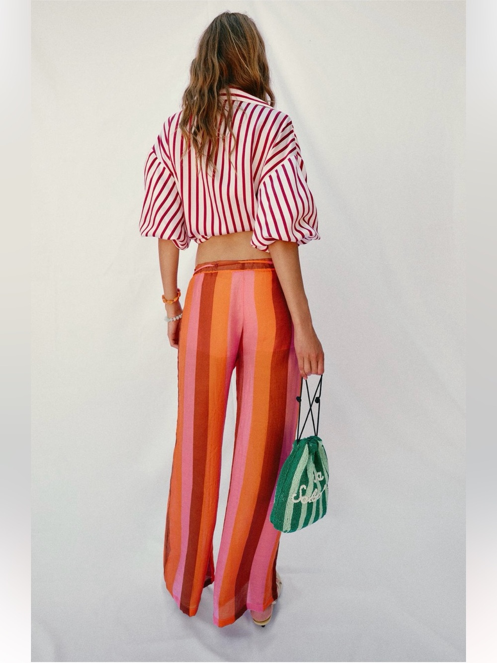 New ZARA Striped Wide-Leg Pants - Picture 5 of 9